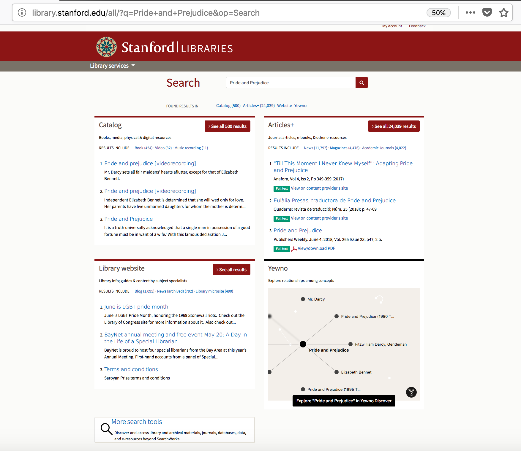 Stanford Searchworks Display of Pride and Prejudice